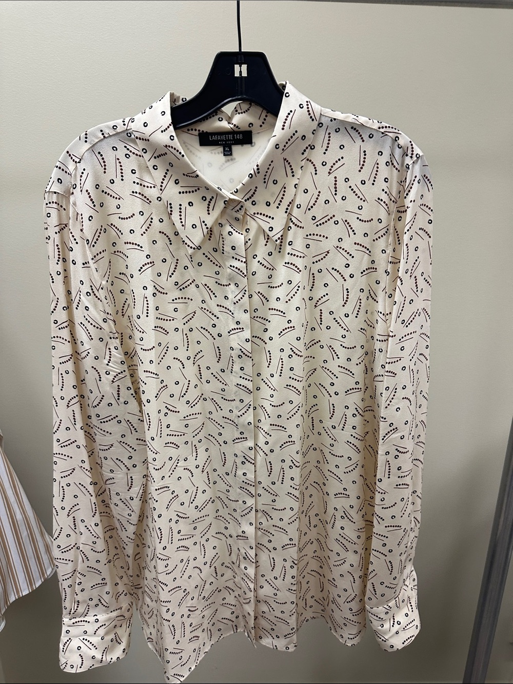 Lafayette 148 New York Cream Button-Down with Black Dot & Dash Print